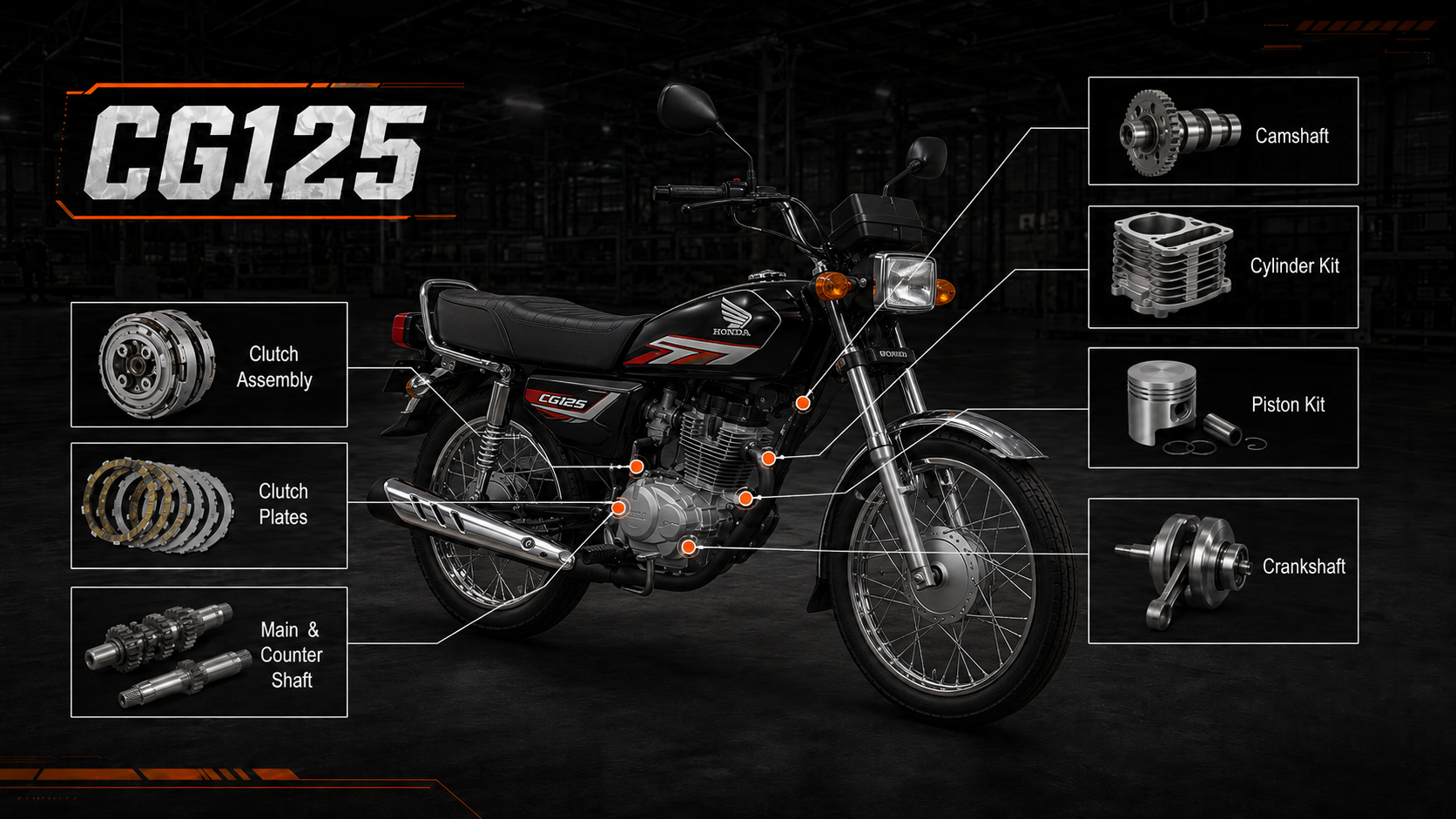 Honda CG125 motorcycle engine parts exploded location diagram