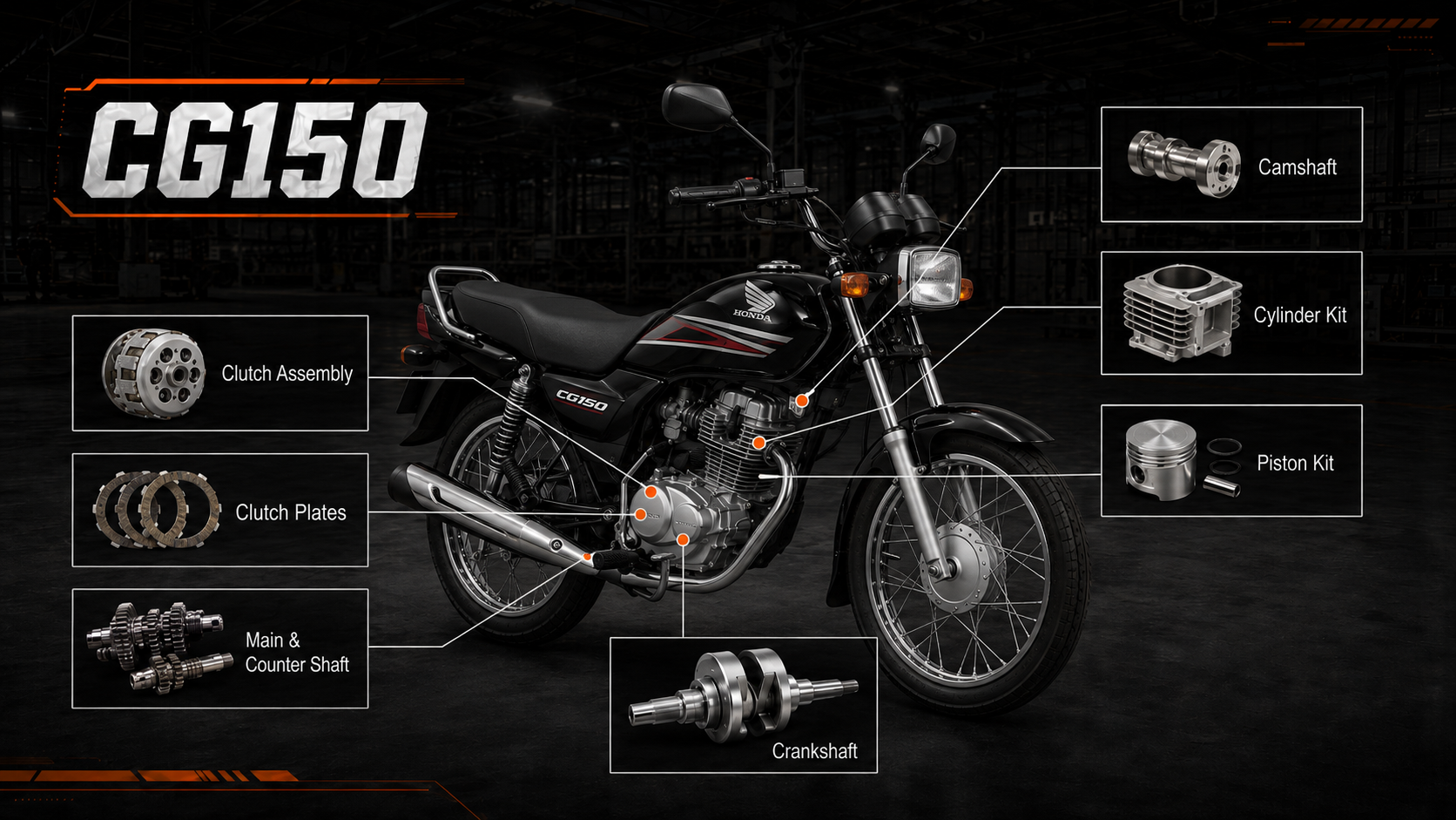 Honda CG150 motorcycle engine parts exploded location diagram